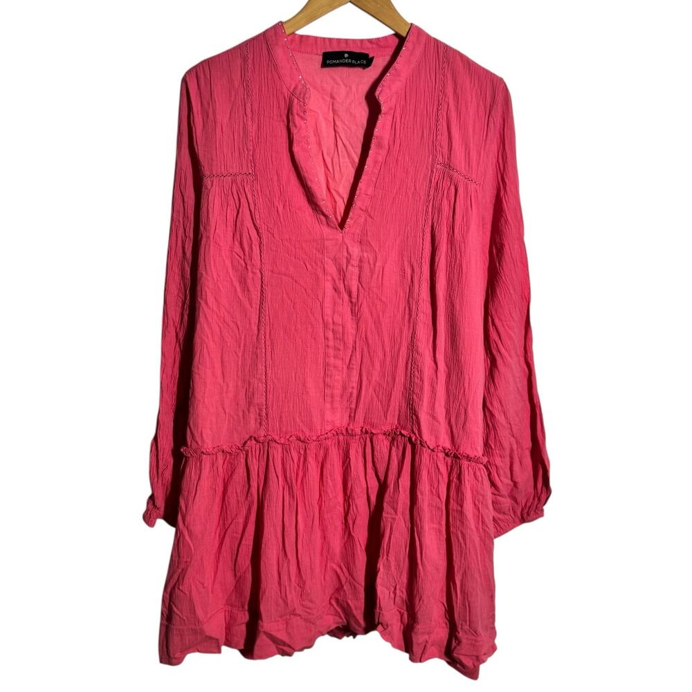 Pomander Place by Tuckernuck Pink Ophelia Cotton Dress Women XXL Beaded Cover-UP